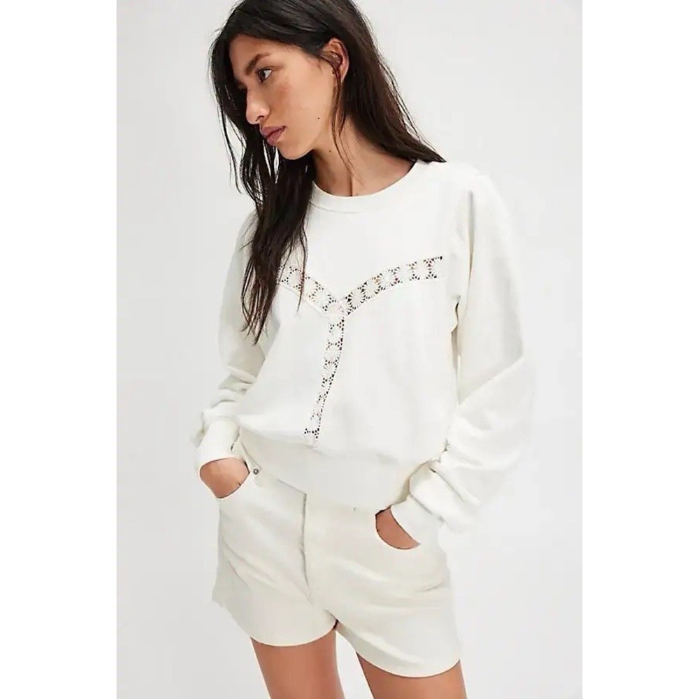 NWT Free People Sweet Nashville Ivory Crew Sweatshirt Daisy Lace Sz X-Small